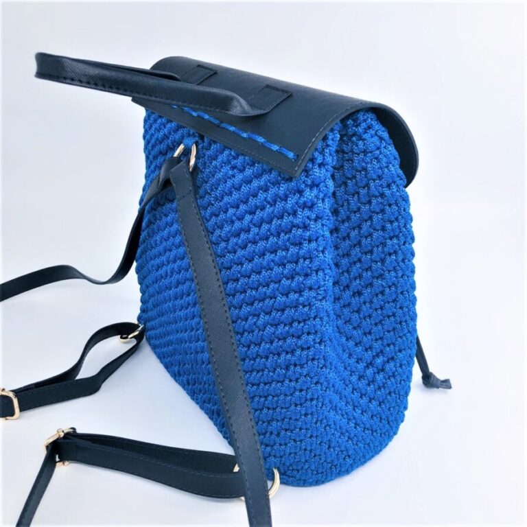 Χειροποίητο Πλεκτό Σακίδιο Πλάτης – Royal Blue - Image 3