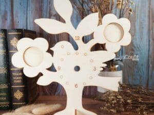 Laser Cut Bird and Tree Wooden Table Clock with Photo Frames