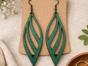 Laser Cut Wooden Hollow Leaf Drop Earrings