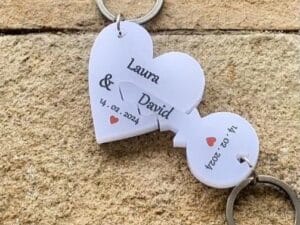 Laser cut heart couple keychain