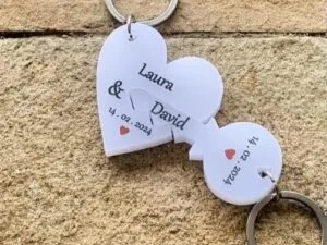 Laser cut heart couple keychain