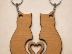 Laser Cut Cute Wooden Cat Couple Keychain