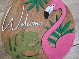 Laser Cut Flamingo Welcome Door Hanger