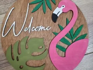 Laser Cut Flamingo Welcome Door Hanger