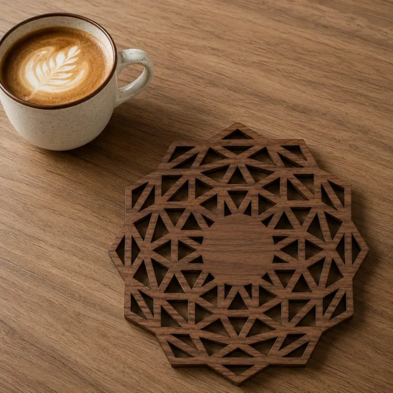 Laser Cut Wooden Geometric Coasters.
