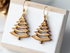 Laser Cut Christmas Tree Wood Earring